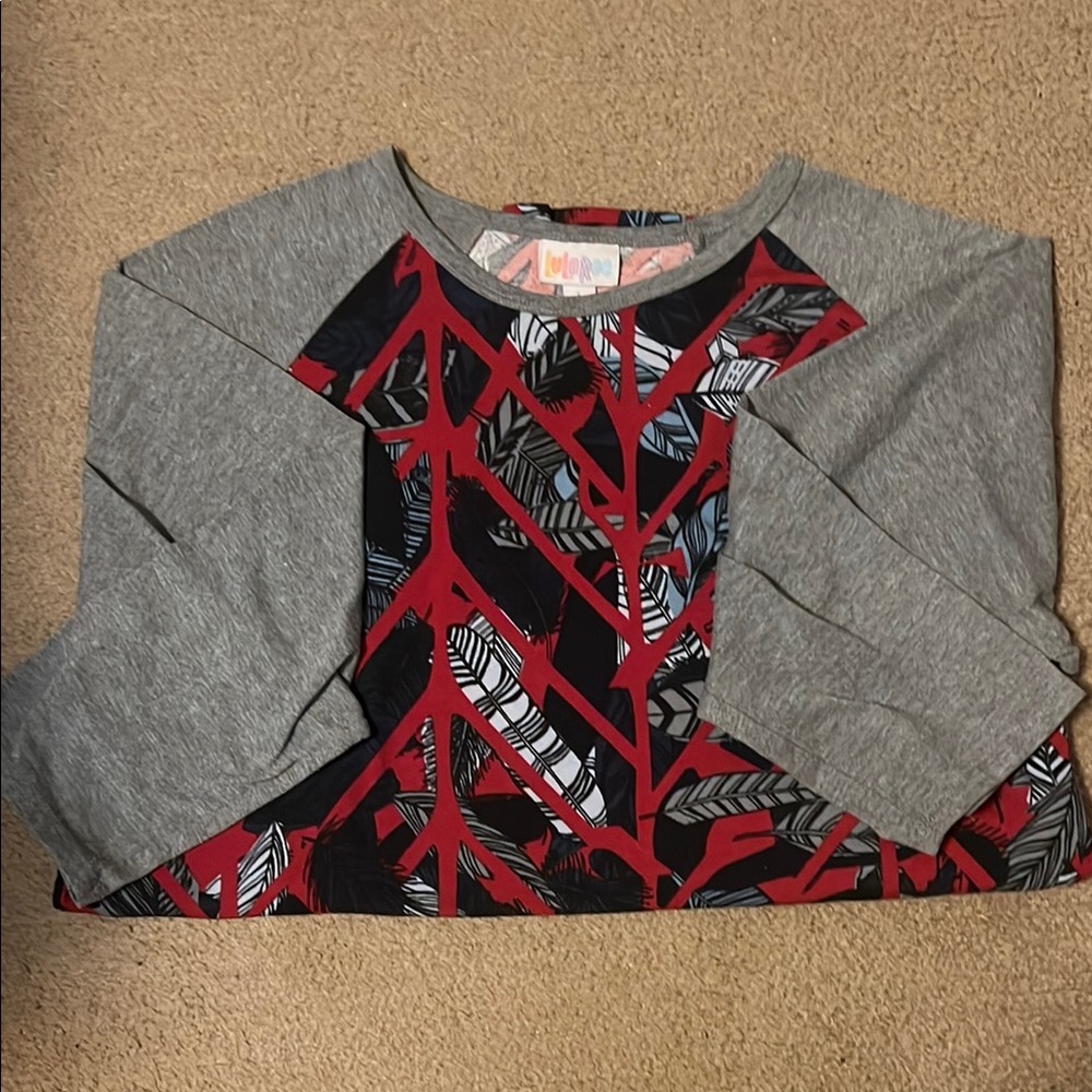 LuLaRoe Long Sleeve Tee with Red and Gray Design
